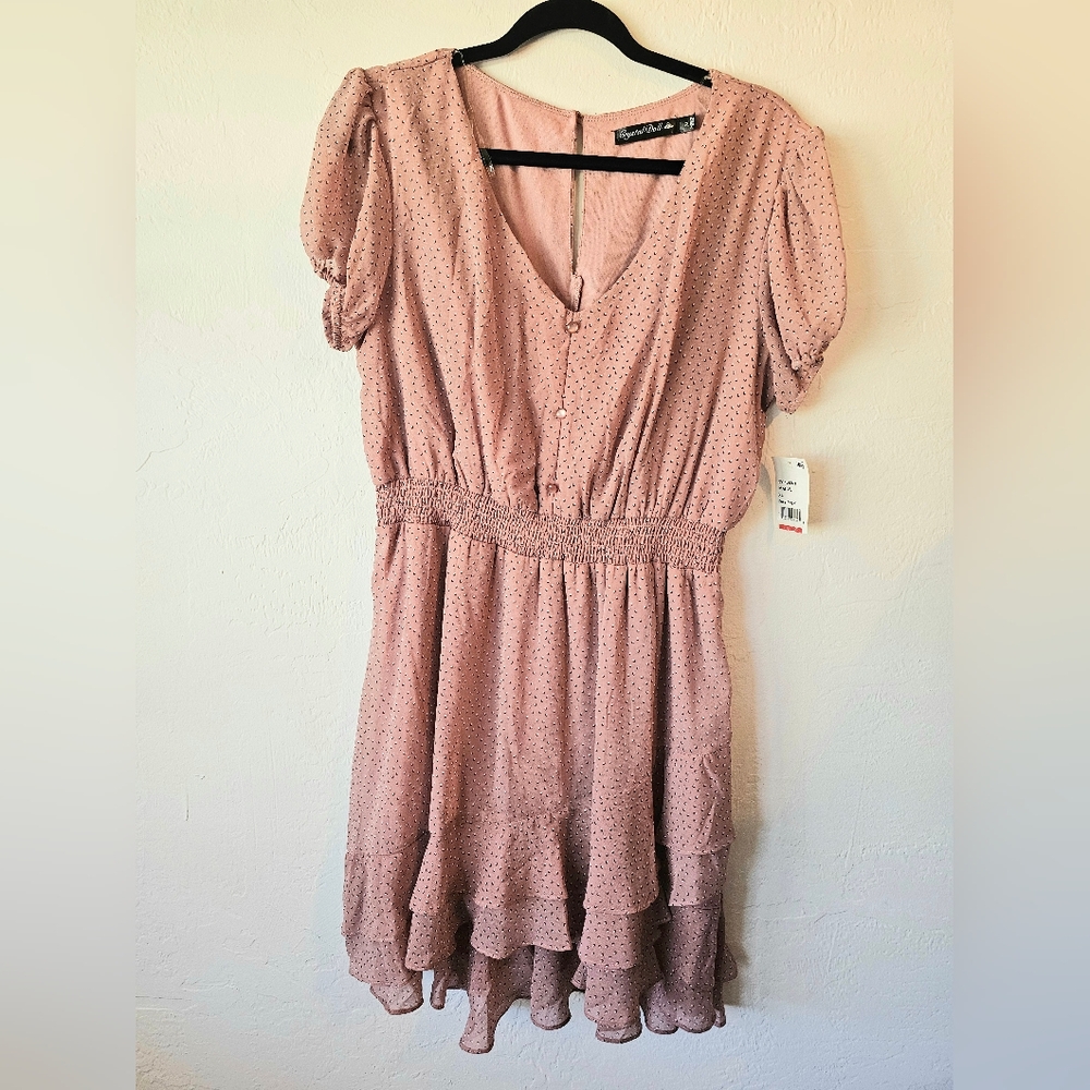 NWT Crystal Doll mauve XL Polka Dot Juniors? Dress